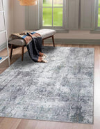 GLN Rugs Contemporary Collection - Machine Washable Area Rug, Contemporary Washable, Non Slip, Low Pile Chenille Rug, Living Room, Bedroom, Kitchen Rug (5' x 7' Grey/Green)