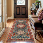 YJ.GWL 2x6 Rug Runners for Hallways, Non Slip Kitchen Washable Long Runner Rugs, Soft Floral Vintage Carpet Runner for Livingroom Bedroom Bathroom Entryway, Orange-Red