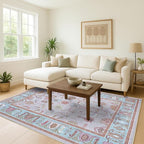 Fame Living Pink Oushak Rug, Modern, Vintage, Turkish, Eclectic, Floral, Pastel, Washable, Extra Large Area Rugs for Living Room, Dining, Bedroom, Lounge, 9'x12'