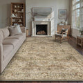 Brown Multi Area Rug 9x12 Vintage Washable Distressed Living Room Carpet Large Indoor Non Slip Traditional Medallion Retro Low Pile Accent Throw Rug Bedroom Kitchen Office Dining Room