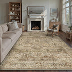 Brown Multi Area Rug 9x12 Vintage Washable Distressed Living Room Carpet Large Indoor Non Slip Traditional Medallion Retro Low Pile Accent Throw Rug Bedroom Kitchen Office Dining Room