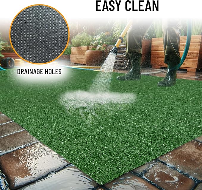 Ottomanson Artificial Grass Turf 6'6" x 20' Indoor Outdoor Faux Grass Rug with Drainage Holes, Customizable with Extra Long Size Options, Perfect for Patio Lawn Balcony Weddings Photoshoot Backdrop