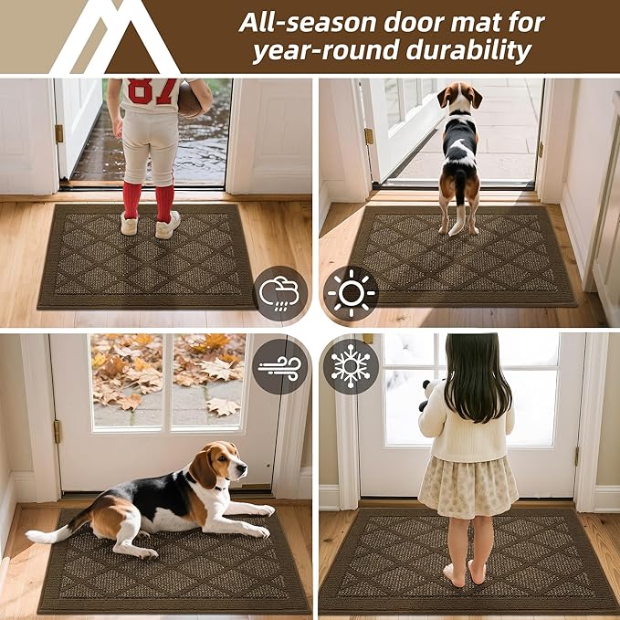 COSY HOMEER Non-Slip Door Mat 32"x48", Entryway Rugs Low Profile Absorbent Dirt Trapper Doormat for Front Entrance, Washable Polypropylene Entry Mat (Dark Brown)