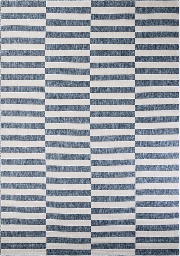 Unique Loom Outdoor Striped Collection Area Rug - Striped (10' x 14' Rectangle Blue/Ivory)