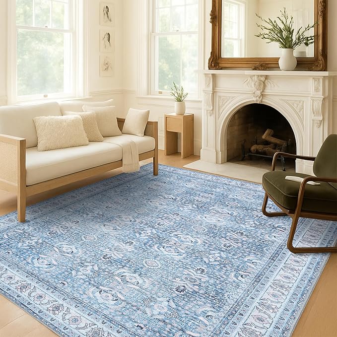 Fame Living Washable Area Rug. Modern Farmhouse. Vintage. Turkish. Bohemian. Distressed. Oriental. Traditional. Rugs for Living Room. Dining. Bedroom. Office. Entryway. Foyer. (866CBl, 2'5" x 9'8")