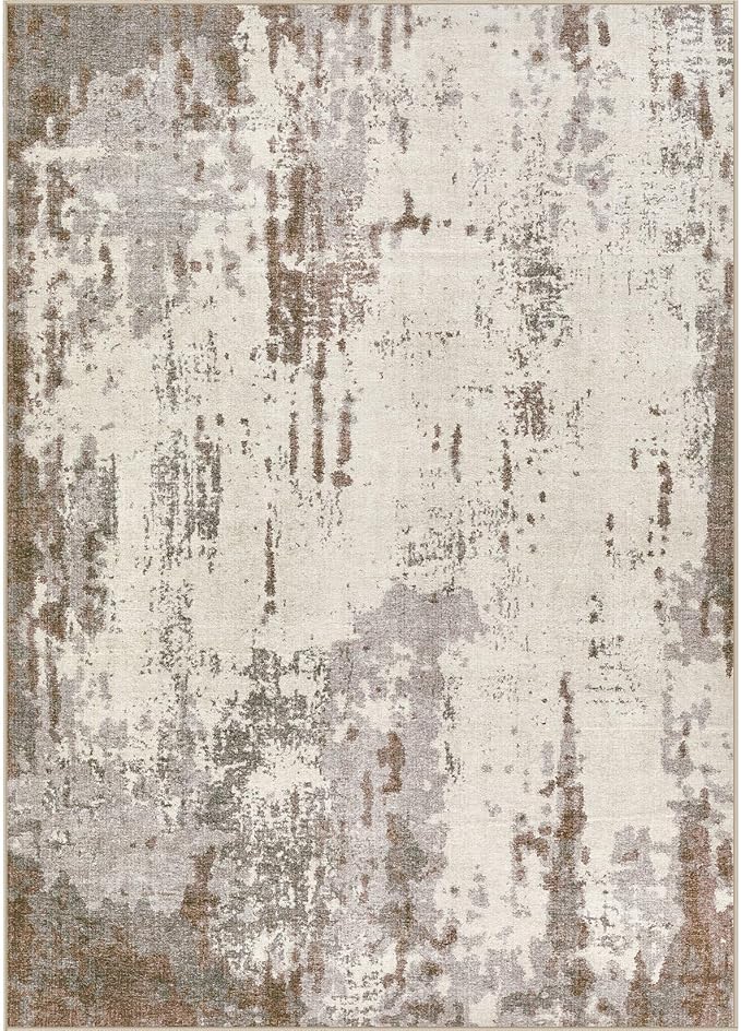 10x12 Area Rug Living Room Rugs - Washable Neutral Modern Abstract Soft Thin Rug Indoor Floor No Slip Rug Carpet for Bedroom Under Dining Table Home Office Decor - Brown/Grey/Beige