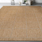 Beverly Rug Easy Jute Checkered Squared Rug 10x14 Washable Large Indoor Outdoor Area Rugs for Living Dining Room Patio Office Stain Resistant Non Shedding Casual Indoor Outside Carpet 10 x 14 Natural