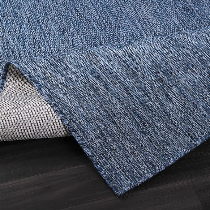 Beverly Rug Indoor Outdoor Rug 6x9, Washable Outside Carpet for Patio, Deck, Porch, Solid Modern Area Rug, Water Resistant, Azure Blue