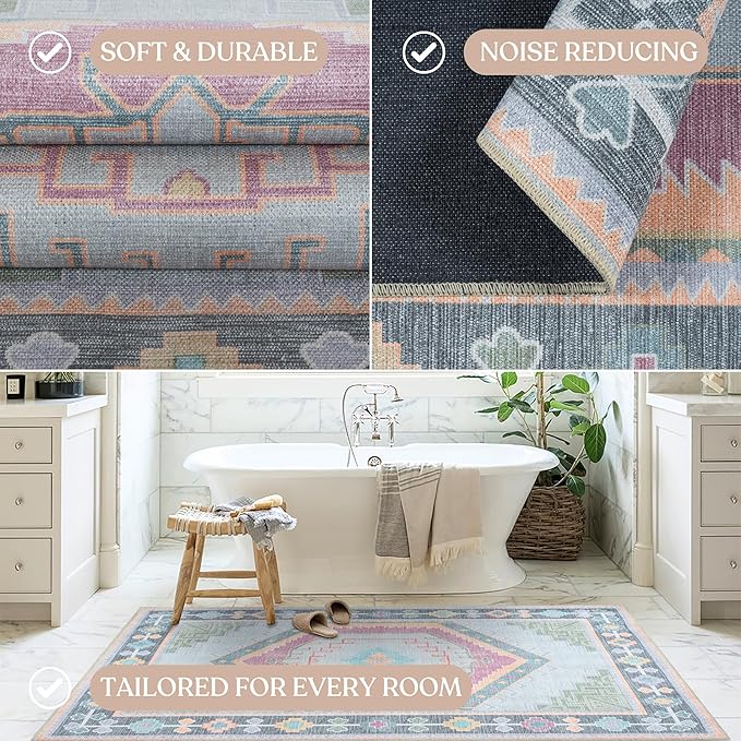 Fame Living Washable Area Rug. Modern Farmhouse. Vintage. Turkish. Bohemian. Distressed. Oriental. Traditional. Rugs for Living Room. Dining. Bedroom. Office. Entryway. Foyer. (856GP, 9'5" x 14')