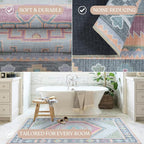 Fame Living Washable Area Rug. Modern Farmhouse. Vintage. Turkish. Bohemian. Distressed. Oriental. Traditional. Rugs for Living Room. Dining. Bedroom. Office. Entryway. Foyer. (856GP, 2'5" x 9'8")