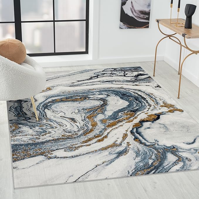 LUXE WEAVERS Marble Effect Abstract Blue 6x9 Area Rug