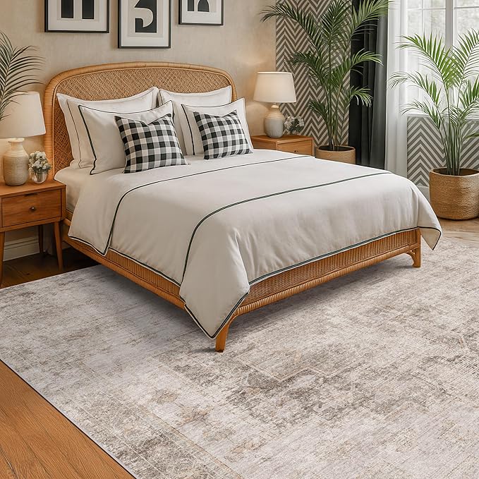 Farmhouse Area Rugs 9x12 for Living Room - Abstract Medallion Rug for Bedroom, Dining Room Under Table, Washable Non Slip, Fade & Stain Resistance
