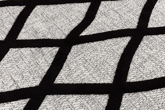 CAMILSON Modern Rug 5x7 Luxury Diamond Pattern Micro Loop Area Rugs Soft High-Low Pile Stain Resistant Easy to Clean Non-Shedding Durable Living Room Kitchen Indoor Carpet (Black/Gray)