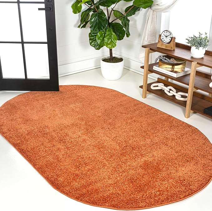 JONATHAN Y Haze Solid Low-Pile Orange 3x5 Oval Indoor Area Rug, Coastal,Bohemian,Minimalist,Classic, Easy-Cleaning for Living Room,Bedroom,Kitchen,Pet Friendly,Non-Shedding (SEU100M-3OV)