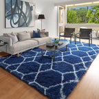ONASAR Area Rugs for Bedroom Living Room, Washable 4x6 Fluffy Navy Blue and White Throw Rug for Home Decor, Geometric Soft Shaggy Plush Floor Carpet for Kids Girls Boys Teen Nursery Dorm Office