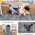 HUGEAR 6x9 Area Rug Black Vintage Machine Washable Living Room Retro Rugs Distressed Floral Vacuumable Low Pile Carpet Bedroom Office Dining Room Laundry Room Non Slip Soft Lightweight