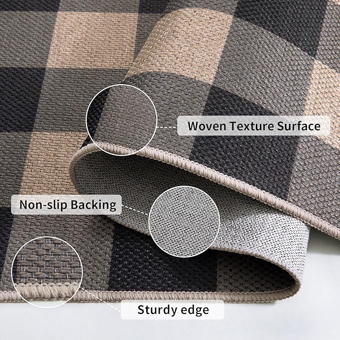 Tangsoo Checkered Easy Jute Rug,3x5 Washable Area Rug for Bedroom,Non-Slip Black Indoor Outdoor Rug Modern Farmhouse Low Pile Carpet for Patio Backyard Entryway