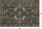 Washable Dark Vintage Floral Rugs for Entryway - Small 2x3 Washable Rug for Kitchen Bathroom Door Mat Indoor Entrance with Bird & Botanical Pattern, Brown Earthy Tones, Non Slip Low Pile