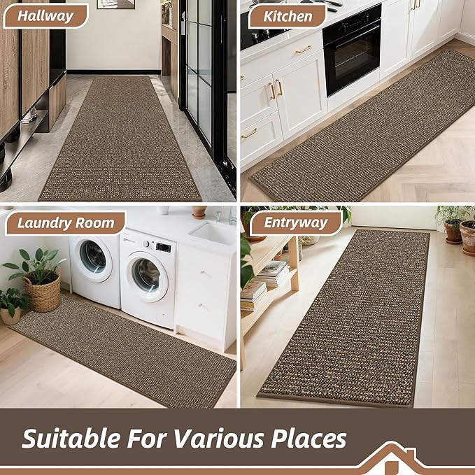 BEQHAUSE Hallway Runner Rugs 2x8, Hallway Rug Non-Slip Washable(Rolled-Up NO Creases), Runner Rug Absorbent Stain Resistant Hall Rug Carpet Runner, Entryway Rugs Floor Mat Laundry Room Rugs, Brown