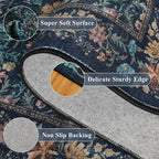 DUKINO 5x7 Area Rugs, Floral Washable Rugs for Bedroom with Non Slip Backing, Vintage Low Pile Indoor Floor Carpets for Bedroom, Living Room, Farmhouse, Home Office, Dining Room, Dark Blue
