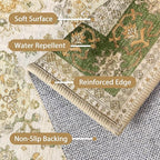 8x10 Area Rug Machine Washable Boho Rug for Living Room,Ultra-Thin Low Pile Carpet,Lightweight Indoor Printed Rug,Non Slip Floral Area Rug for Bedroom, Dining Room, Home Office,Green