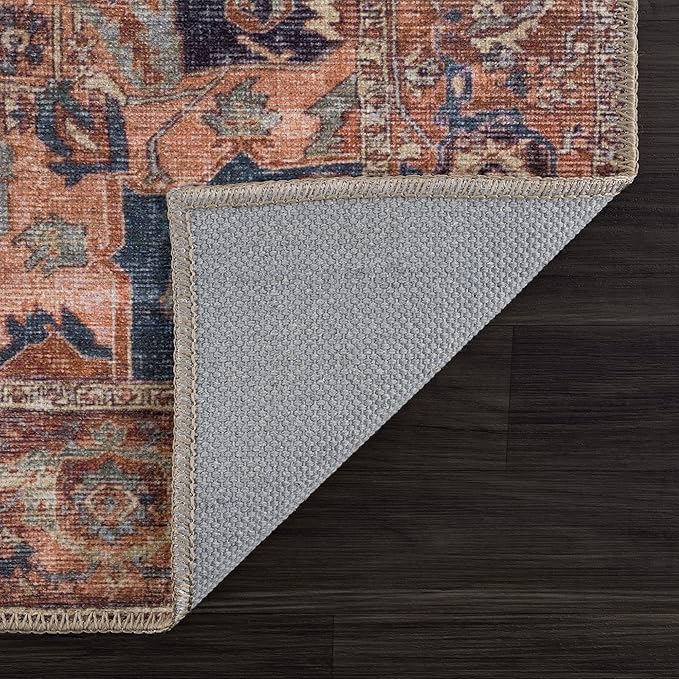 Bloom Rugs Washable 6' x 9' Rug - Beige/Terracotta Traditional Area Rug for Living Room, Bedroom, Dining Room, and Kitchen - Exact Size: 6' x 9'