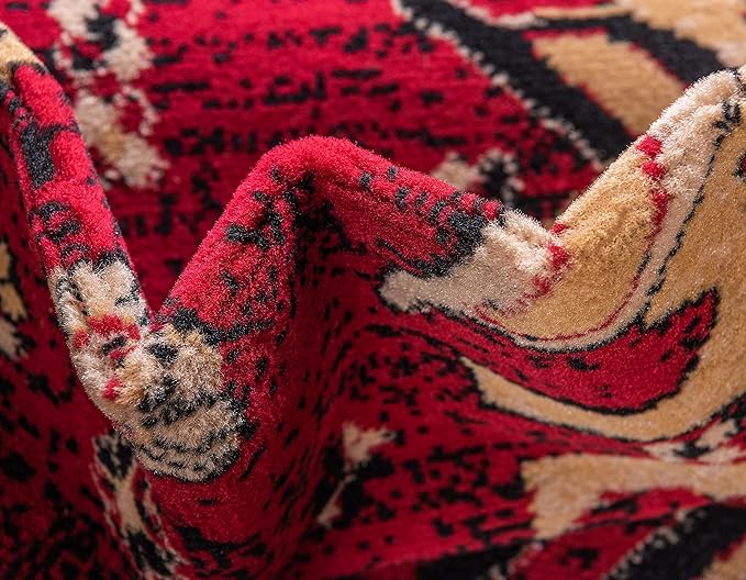 Unique Loom Taftan Collection Border Geometric Tribal Inspired Design Area Rug (7' 0 x 10' 0 Rectangular, Red/ Gold)