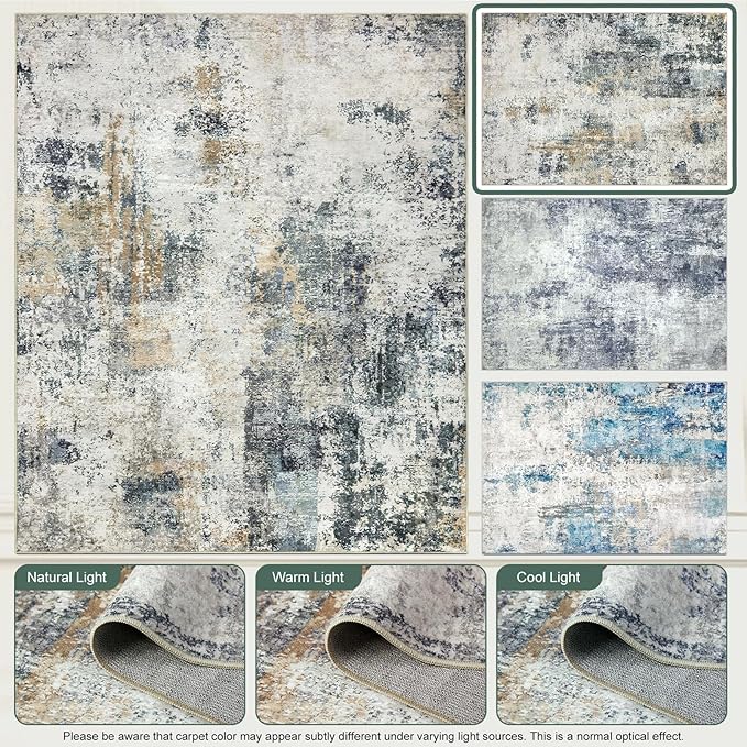 Area Rug for Living Room 10x14 - Extra Large Washable Neutral Modern Abstract Rugs, Soft Carpet with Non Slip Backing for Under Dining Room Table, Bedroom, Home, Office, Dorm - Green Yellow