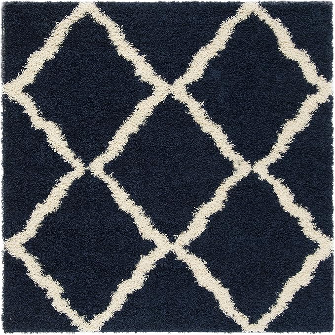 SAFAVIEH Dallas Shag Collection Area Rug - 10' Square, Navy & Ivory, Trellis Design, Non-Shedding & Easy Care, 1.5-inch Thick Ideal for High Traffic Areas in Living Room, Bedroom (SGD257N)