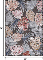 CAMILSON Indoor Outdoor Rug, Brown 5x7 Leaf Tropical Botanical Area Rugs for Indoor and Outdoor patios, Easy-Cleaning Non-Shedding Living Room, Garden and Kitchen Washable Outside Carpet (5 x 7)
