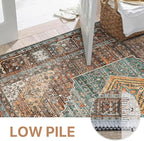 Bavni Runner Rug 2x10 Kitchen Rugs for Hallways Entryway, Washable Print Carpet, Low Pile Lightweight Rug with Non Slip Backing, Vintage Brown/Blue