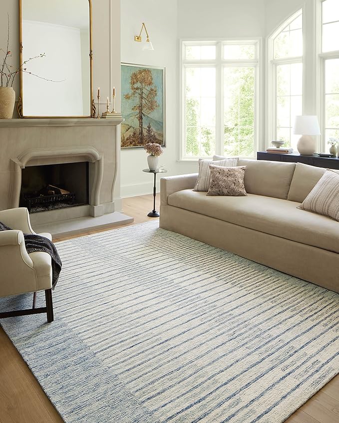 Loloi Chris Loves Julia Chris Collection CHR-01 Ivory/Denim 3'-6'' x 5'-6'', .50" Pile Height, Accent Rug