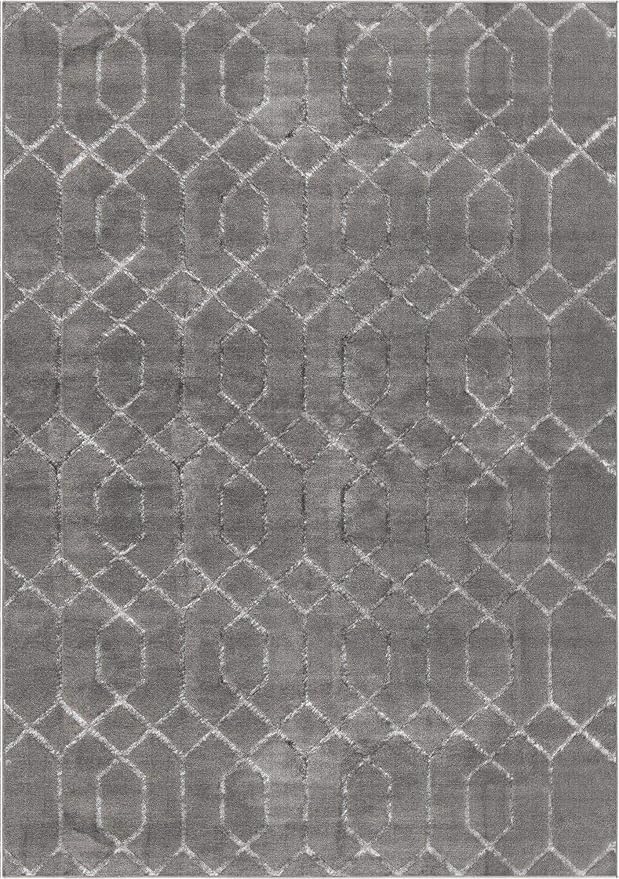 Marilyn Monroe Glam Collection Area Rug - Trellis (7'x 10' Rectangle, Gray Silver/ Silver)