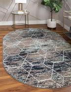 Unique Loom Trellis Frieze Collection Area Rug - Geometric (5' x 8' Oval, Blue Multi/ Ivory)