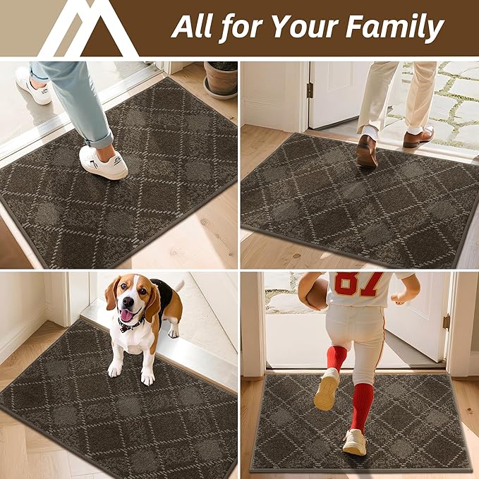 COSY HOMEER Plaid Door Mat 24" x 36",Dirt Trapper Entryway Rugs,Non-Slip Washable Farmhouse Doormat,Low Profile Welcome Mats for Paws Brown