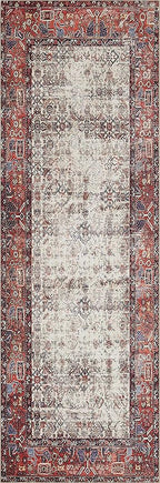 Loloi Layla Collection LAY-12 Ivory/Brick 2'-6" x 9'-6" .13" Thick Runner Rug, Soft, Durable, Vintage Inspired, Distressed, Low Pile, Non-Shedding, Easy Clean, Printed, Living Room Rug