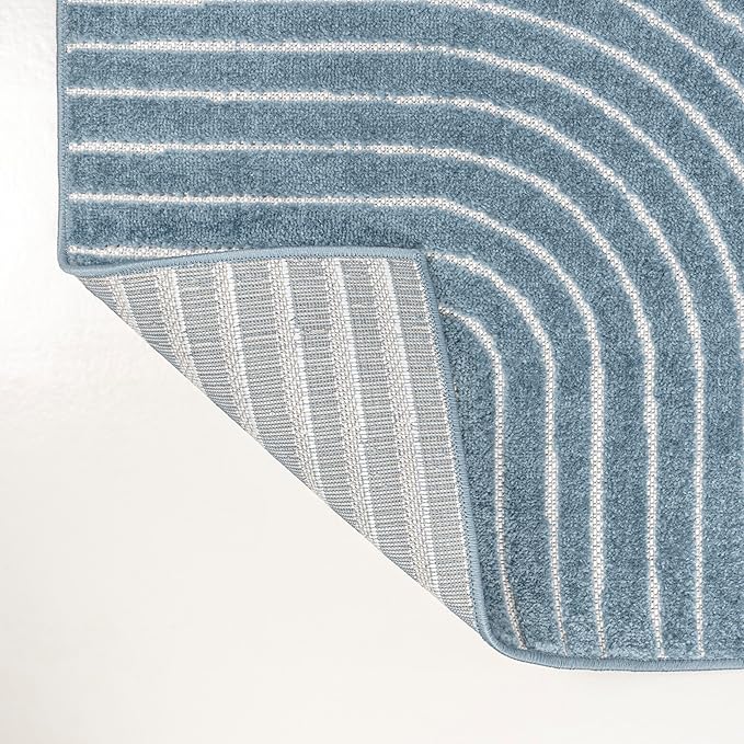 JONATHAN Y Hallie High-Low Curve Dark Blue/Cream 4x6 Indoor/Outdoor Area Rug, Minimalist Geometric, Pet Friendly, for Patio, Backyard, Living Room, Bedroom, Office, Hose-Washable (SCN100C-4)