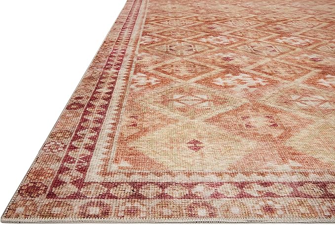 Loloi Layla Collection LAY-16 Natural/Spice 2'-6" x 9'-6" .13" Thick Runner Rug, Soft, Durable, Vintage Inspired, Distressed, Low Pile, Non-Shedding, Easy Clean, Printed, Living Room Rug
