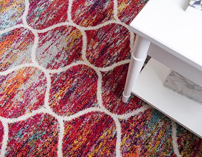 Rugs.com Lattice Frieze Collection Rug – 4' Round Multi Medium Rug Perfect for Kitchens, Dining Rooms