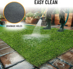 Ottomanson 2'7" x 54' Artificial Faux Grass Rug - Realistic Turf with UV Protection - Perforated for Easy Drainage - Durable, Hose-Off Synthetic Lawn Carpet for Indoor & Outdoor Use, Green