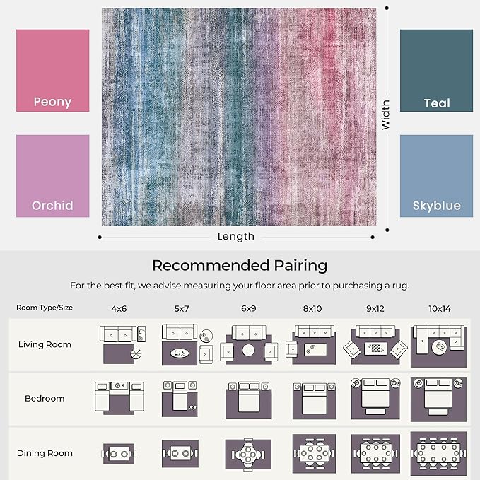 Kokia Abstract Area Rug Living Room 5x7 Colorful Washable Large Rug Bedroom Living Room Under Dining Table Soft Non Slip Stain Resistant Red Carpet Room Decor, Oslo Orchid