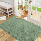 OLANLY Dog Door Mat for Muddy Paws 48x30, Absorbs Moisture and Dirt, Absorbent Non-Slip Washable Doormat, Quick Dry Chenille Mud Mat, Entry Indoor Entryway Carpet for Inside Floor, Olive Green