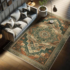 Ambesonne Oriental Boho Decorative Rug, Bohemian Flowery Mandala with Abstract Geometric Details Print, Quality Carpet for Bedroom Dorm and Living Room, 2' 5" x 5', Hunter Green Peach