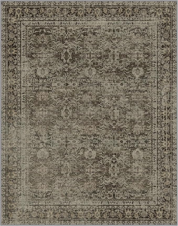5x7 Area Rug Machine Washable Boho Rug for Living Room,Ultra-Thin Low Pile Carpet,Lightweight Indoor Printed Rug,Non Slip Floral Area Rug for Bedroom, Dining Room, Home Office,Vintage Sage Green