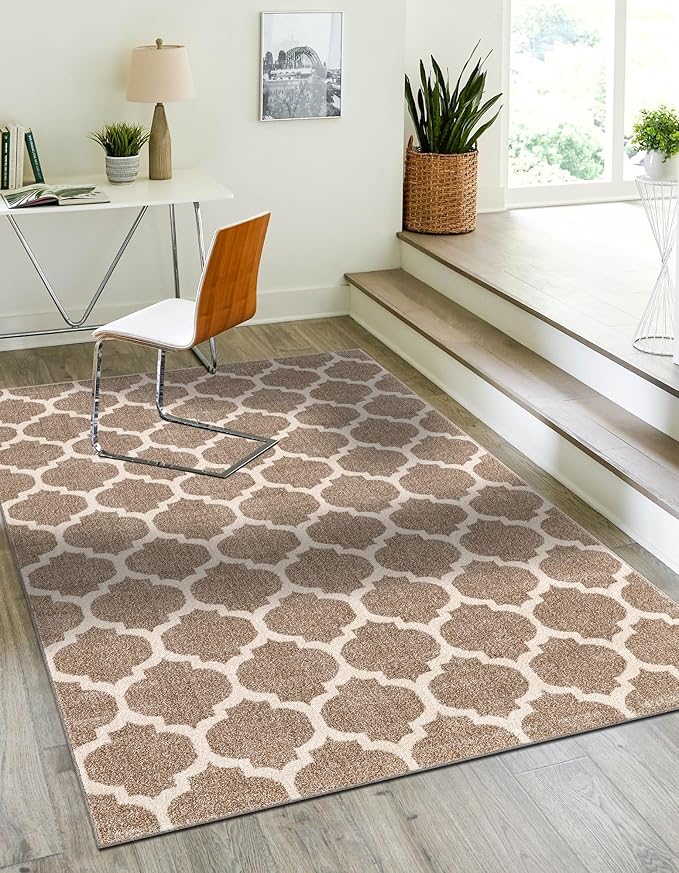 Rugs.com Lattice Collection Rug – 7x10 Light Brown Medium-Pile Rug Perfect for Bedrooms, Dining Rooms, Living Rooms