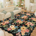 DUKINO 8x10 Area Rug, Floral Washable Rugs for Living Room with Non Slip Backing & Non-Shedding, Lightwight Low Pile Boho Design Large Carpets for Bedroom, Living Room, Dining Room, Black