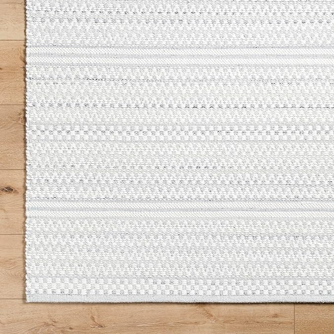 Mark&Day Wool Rugs, 6x9 Precious Solid and Border Cream/Charcoal Area Rug, Cream Grey Carpet for Living Room, Bedroom or Kitchen (6' x 9')