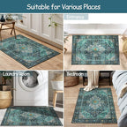 Moynesa Ultra-Thin Washable Area Rug - 2x3 Teal Small Entryway Rug Front Indoor Doormat, Boho Non-Slip Stain Resistance Low Pile Accent Carpet for Kitchen Bathroom Home Laundry Room Hall Decor