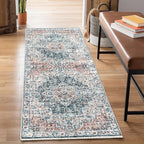 Bloom Rugs Caria Washable Non-Slip 12 ft Runner - Terracotta/Teal Traditional Runner for Entryway, Hallway, Bathroom, and Kitchen - Exact Size: 2'6" x 12'