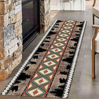Southwestern Runner Rug, 2x6ft, Rustic Lodge Aztec Country Bear Decorative Runner Rug, Vintage Forest Birch Wild Animal Print Entrance Hallway Rug, Soft Non-Slip Carpet for Living Room Bedroom